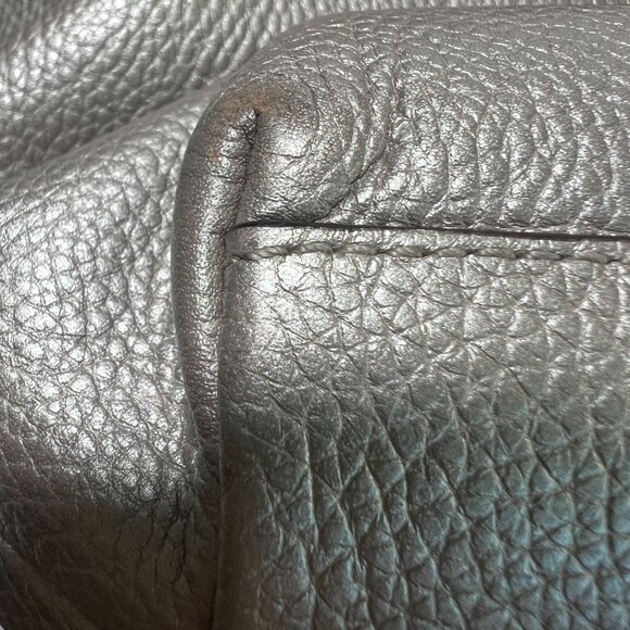 Coach L Shoulder Bag Pebbled Leather Metallic Silver Purse Tote Duo Handles - Picture 9 of 16